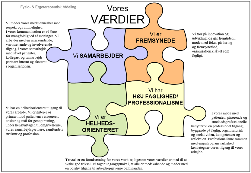 Vi samarbejder, vi er fremsynede, vi har høj faglighed og vi er helhedsorienterte